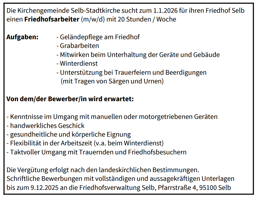 Stellenanzeige Friedhofsmitarbeiter